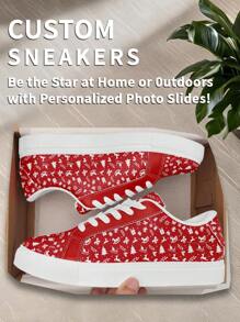 1 Pair Of Christmas Gifts Custom Sneakers With Name, Personalized Santa Photo Sneakers, Custom Name Holiday Sneakers, Custom Sneakers With Festive Design, Unique Photo Sneakers, Personalized Sneakers For Him And Her, Custom Casual Sneakers , Perfect Christmas Gift For Mom/Dad/Her/Him/Girlfriend/Boyfriend/Wife/Husband/Friend. - White - View 5