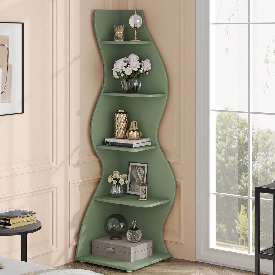 Tribesigns Corner Shelf, Rustic 5Tier Wall Corner Bookshelf, Stylish