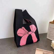 Buy 1 Get 1 FREE Lipstick! 2024 New Pink Bow Tote Bag, Crotchet Purse For Women – Perfect For Halloween And Special Events. - 粉色 - 查看 1