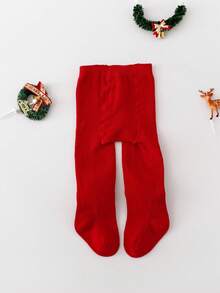 1pc Girls/Infants Red Santa Claus Leggings, Fashionable Tights Suitable For Christmas Holiday