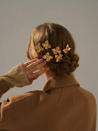 1pc Elegant Gold Metal Hair Clip, Luxury Style Hair Clip For Women, Simple Chic Flower Hair Clip Accessory, Hair Accessories For Women And Girls, Hair Styling Design Claw Clips Hair Claws Hair Barrettes, School Stuff