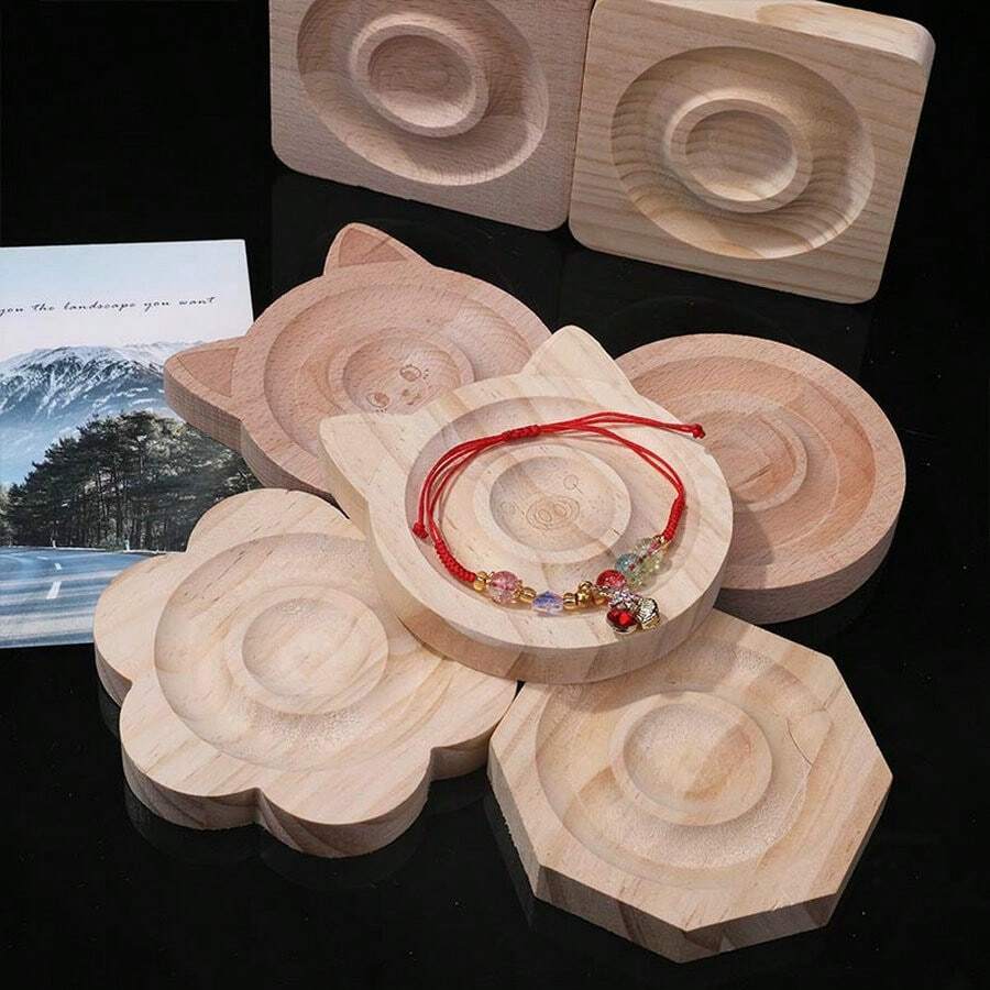 1pc Natural Wooden Jewelry Design Board Flocked Bead Board Jewelry Measuring Tools DIY Handmade Bracelet Necklace Organizer