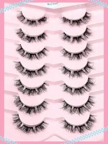 Asiteo 7 Pairs 3D Transparent False Eyelashes With Faux Mink Lashes, Fluffy Curly Cat Eye Lashes, Natural Looking Eyelash Extensions - 黑色 - 查看 4