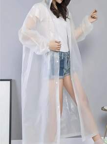 1 件透气连帽纽扣雨衣，男女通用加厚 EVA 雨披，时尚可重复使用运动款徒步雨衣 - 白色 - 查看 1