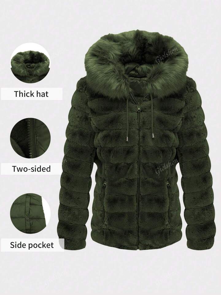Shein dual pocket faux fur jacket shop