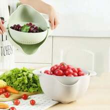 双层塑料滤网篮、厨房蔬菜清洗机、淘米漏勺、水果碗