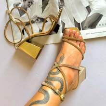 Women's Gold Sandal With Rhinestones - 9CM - Dorado - Ver 1