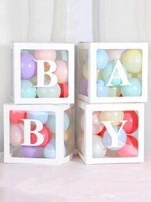 Baby Boxes With Letters For Baby Shower, Baby Shower Decorations For Boys Or Girls, Transparent Balloon Boxes Clear Blocks For Birthday Party, Bridal Shower, Gender Reveal(White) - White - View 5