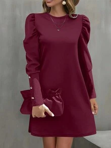 Women Spring/Summer Gigot Sleeve Round Neck Dress