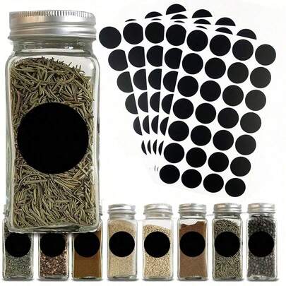 140pcs/5pcs Waterproof & Oil-Proof White Pen Spice Label Stickers - Black Round Seasoning Bottle Stickers For Kitchen Accessories