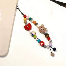 彩虹串珠手机挂绳 Inspo 卡通爱心熊相机带可爱防丢链 - 彩色 - 查看 4