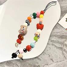 彩虹串珠手机挂绳 Inspo 卡通爱心熊相机带可爱防丢链 - 彩色 - 查看 3