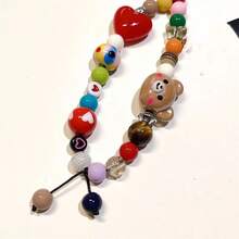 彩虹串珠手机挂绳 Inspo 卡通爱心熊相机带可爱防丢链 - 彩色 - 查看 2