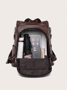 Backpack 2024 Women's Bag LARGE School Work Travel Synthetic Leather - 咖啡棕 - 查看 5