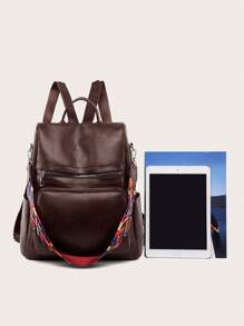 Backpack 2024 Women's Bag LARGE School Work Travel Synthetic Leather - 咖啡棕 - 查看 6