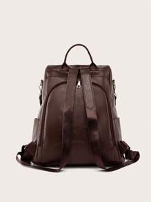 Backpack 2024 Women's Bag LARGE School Work Travel Synthetic Leather - 咖啡棕 - 查看 4
