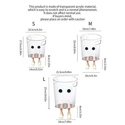 1pc 四脚大眼垃圾桶，INS风格透明亚克力垃圾桶，适用于卧室、客厅、书房、餐厅
