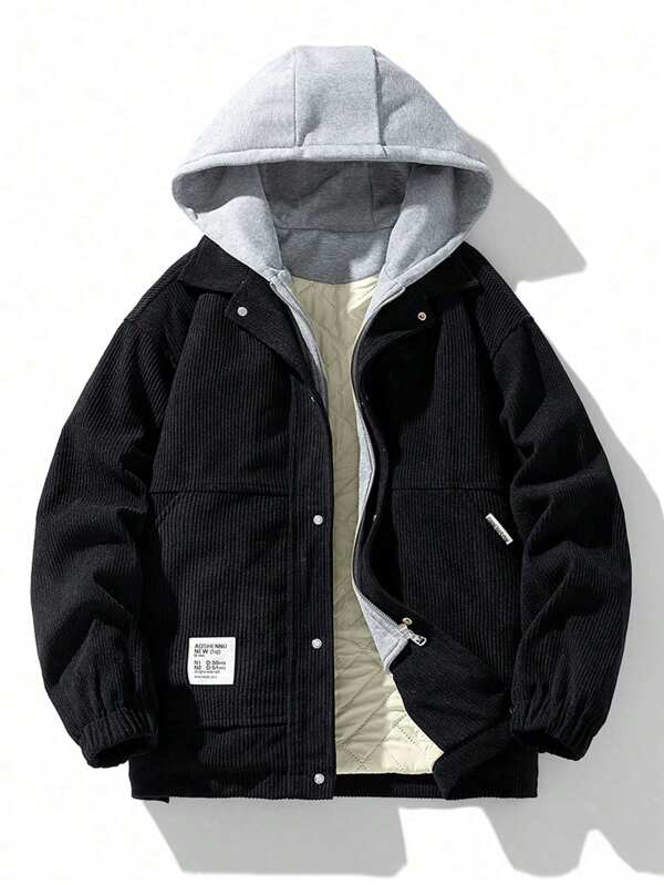 Men's Casual Color Block Hooded Padded Coat, Winter