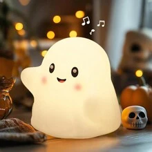 1 đèn ngủ trang trí để bàn hình ma trắng dễ thương Halloween có hiệu ứng âm thanh, đèn vòi, đèn trang trí bàn Halloween, đèn trang trí tiệc, đèn ngủ LED, đèn ma trắng làm quà tặng tiệc, trang trí phòng ngày lễ - Nhiều màu - Xem 3