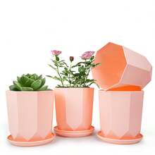 Four Medium-Sized Octagonal Flower Pots, High-Quality And Lightweight Flower Pots, With Subtle Patterns On The Outer Wall Of The Pots To Showcase Their Quality. Made Of High-Quality PP Material, It Greatly Reduces Weight While Ensuring The Original Strength, Making It Easier To Move After Planting Plants. PP Material Plastic Flower Pots Are Safer And Healthier, Caring For The Healthy Growth Of Plants. Choose From Four Different Colored Flower Pots According To Your Needs - 西瓜粉 - 查看 1