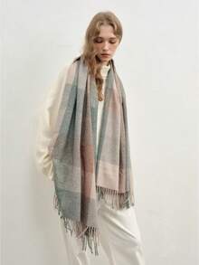 1 件时尚休闲时尚格子围巾，适合秋冬季 - 綠色 - 查看 3