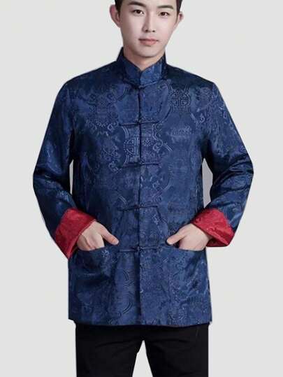 Men Chinese Dragon Shirt Kung Fu Coats China New Year Tang Jacket Traditional Chinese Top For Men Jackets Hanfu Top, Breathable