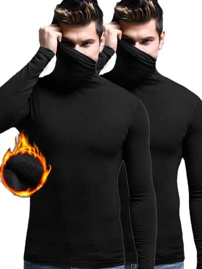 2 peças estilo namorado masculino casual diário ao ar livre festa esportes fitness caminhada macio e elástico quente térmico forrado gola alta manga comprida tops, outono/inverno