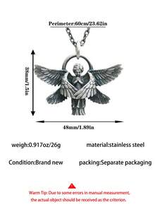 1 件天使吊坠项链，经典椭圆形 6 翼天使吊坠，时尚幸运天使装饰配件，适合学生 - 六翼天使 - 查看 5