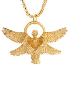 1 件天使吊坠项链，经典椭圆形 6 翼天使吊坠，时尚幸运天使装饰配件，适合学生 - 六翼天使 - 查看 2