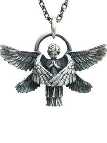 1 件天使吊坠项链，经典椭圆形 6 翼天使吊坠，时尚幸运天使装饰配件，适合学生 - 六翼天使 - 查看 1