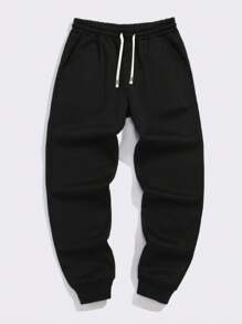 2pcs/Set Plus Size Men Casual Solid Color Drawstring Waist Jogger Sweatpants