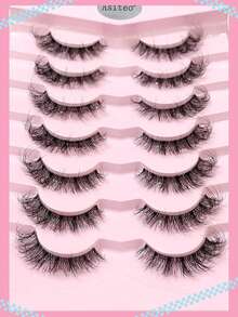 Asiteo 7 Pairs Of New 3D Transparent False Eyelashes With Natural Delicate Faux Mink Lashes, Fluffy Curly Cat Eye False Lashes, Essential For Vacation - 黑色 - 查看 4