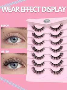 Asiteo 7 Pairs Of New 3D Transparent False Eyelashes With Natural Delicate Faux Mink Lashes, Fluffy Curly Cat Eye False Lashes, Essential For Vacation - 黑色 - 查看 2