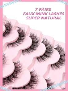 Asiteo 7 Pairs Of New 3D Transparent False Eyelashes With Natural Delicate Faux Mink Lashes, Fluffy Curly Cat Eye False Lashes, Essential For Vacation - 黑色 - 查看 7