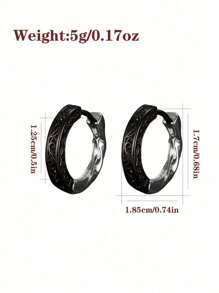 1 par de pendientes con contraste de color negro texturado y plateado, diseño sencillo y de moda, regalo para hombres - Retro - Ver 5