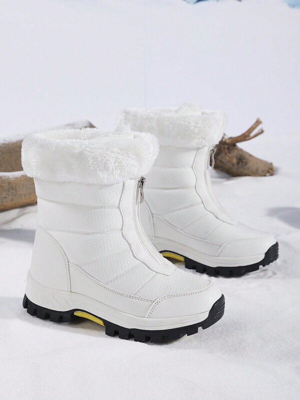 New Winter Plus Size High-Top Anti-Slip Warm Thick Women Boots, Stylish High Shaft Snow Boots, Ladies Outdoor Snow Boots, Front Zipper Mid-Calf Boots, White Women's Boots, Winter Snow Boots, Warm Fur Boots, Unisex Outdoor Snow Boots