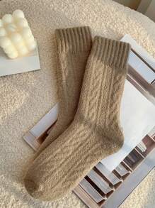 4 Pairs Fashion Cute Winter Warm Thermal Socks Thickened Version, Women's Crew Socks Stockings, Thick Warm Thigh-High Socks, Thermal Lined Thick, Home Sleeping Socks, Terry-Loop Hosiery - Multicolor - View 4