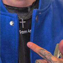 1 件简约欧式吊坠项链，适合男士，带水钻，百搭颈链 - 銀色 - 查看 4