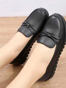 Zapatos cómodos de suela suave zapatos planos antideslizantes con lazo para mujer,Zapatos planos sencillos de mujer sin cordones, zapatos casual versátiles - Negro - Ver 2