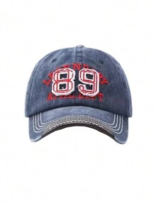 1pc Men's New Streetwear Style 89 Graphic Embroidered Retro Distressed UV Protection Baseball Cap, Suitable For All Seasons - Multicolor - View 6