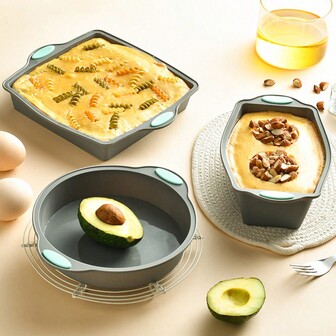 1/3pcs Grey Silicone Baking Set - Essential Non-Stick Baking Supplies For Cakes & Breads, Convenient For Cooking And Baking