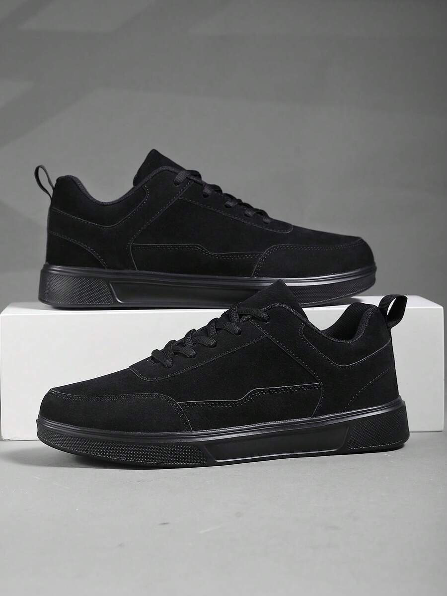 男士时尚系带皮革网眼拼接休闲运动鞋，百搭户外简约街头跑步高帮鞋