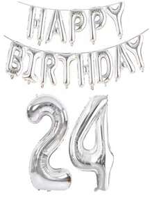 银色生日快乐数字字母铝箔气球成人生日派对装饰10 11 12 14 15 18 20 25 30 35 40 50岁60岁圣诞节 - 銀色 - 查看 33