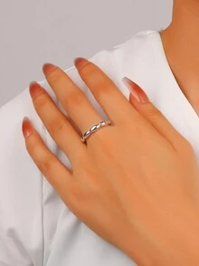 1 件 925 纯银简约链式可调节情侣戒指，轻巧奢华，适合日常休闲和办公室佩戴，可叠戴 - 銀色 - 查看 6