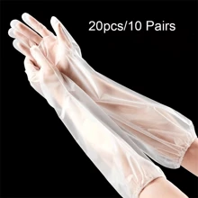 20 件装超长厨房清洁手套，防水防油，耐用舒适的塑料手套，多用途用于洗碗、清洁、园艺 - 不含酒精的材料 - 白色 - 查看 10