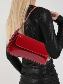 Women's Shoulder Bag, Minimalist Handbag, Burgundy Small Bag, Baguette Bag, Simple Shoulder Bag, Burgundy Underarm Bag, Handbag, Y2K Chic Bag, Fashionable Burgundy Bag , Red Bag - Burgundy - View 2