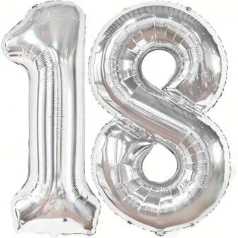 2pcs 40-Inch Giant Silver Foil Number Balloon, Silver Number 18, Suitable For 18th Birthday Party Decoration, Anniversary Party Supplies