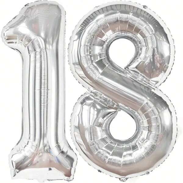 2 palloncini giganti da 40 pollici in lamina d'argento a forma di numero, numero 18 d'argento, adatti per decorazioni per feste di 18° compleanno, forniture per feste di anniversario