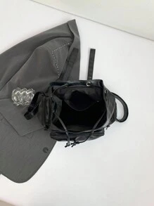 Original Handmade Y2K Hot Girl Soft Leather Subculture Backpack Dark Cross Iron Chain Commuting Bag - Black - View 10