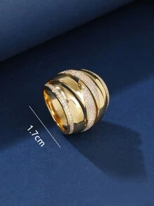 1pc Bronze Material Smooth Patchwork Ring With Inlay Rhinestone & Cubic Zirconia, Personalized Fashion Woman Big Ring, Suitable For Gift And Women's Daily / Holiday Wear